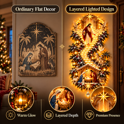 Lighted Nativity Stairway Wall Decor – Steady Glow & Flowing Light Display