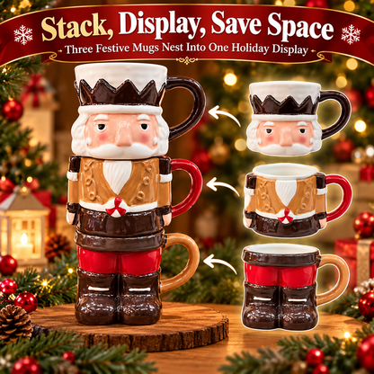 3-Piece Stackable Nutcracker Christmas Mug Set – Festive Holiday Coffee Cups & Kitchen Decor