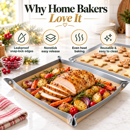 Snap-Lock Silicone Baking Mat – 2-in-1 Nonstick Oven Liner & Raised-Edge Roasting Mat