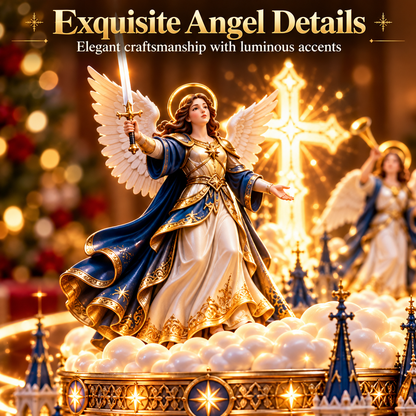 Rotating Angel Nativity Christmas Village – Lighted Cathedral & Holy Family Tabletop Decor-USB-C Rechargeable