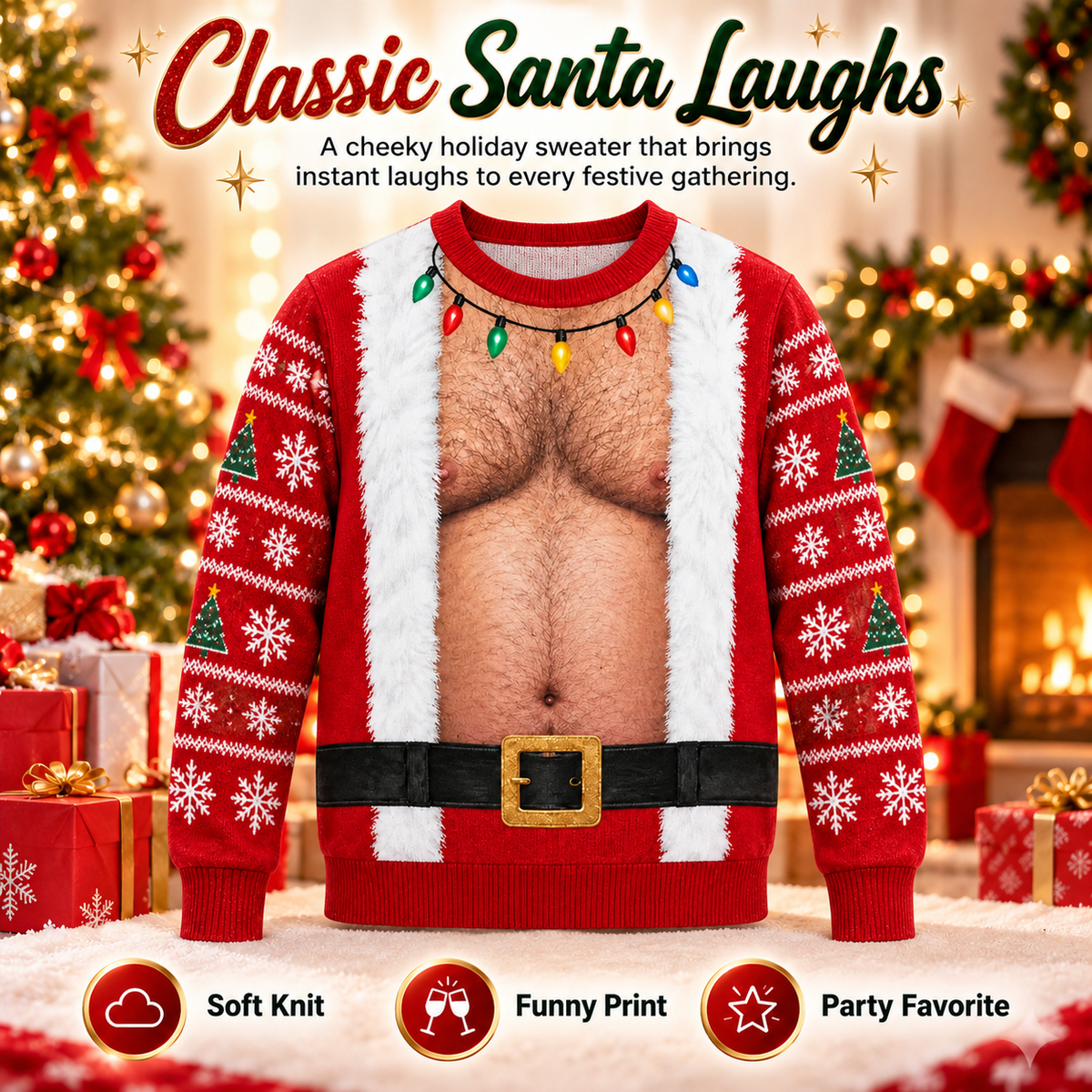 Funny 3D Christmas Illusion Sweater – Ugly Holiday Party Pullover, Festive Novelty Gift for Men & Women
