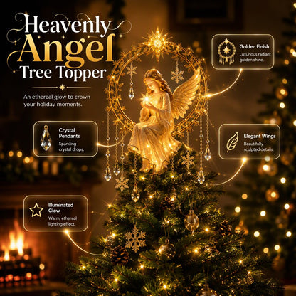 🏆Hot Sale⚡LED Angel Christmas Tree Topper – Lighted Golden Angel Holiday Decoration