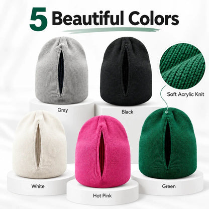 🧶 Magnetic Ponytail Beanie ❄️ – Cozy Knit Winter Hat for Messy Buns & Ponytails 💕