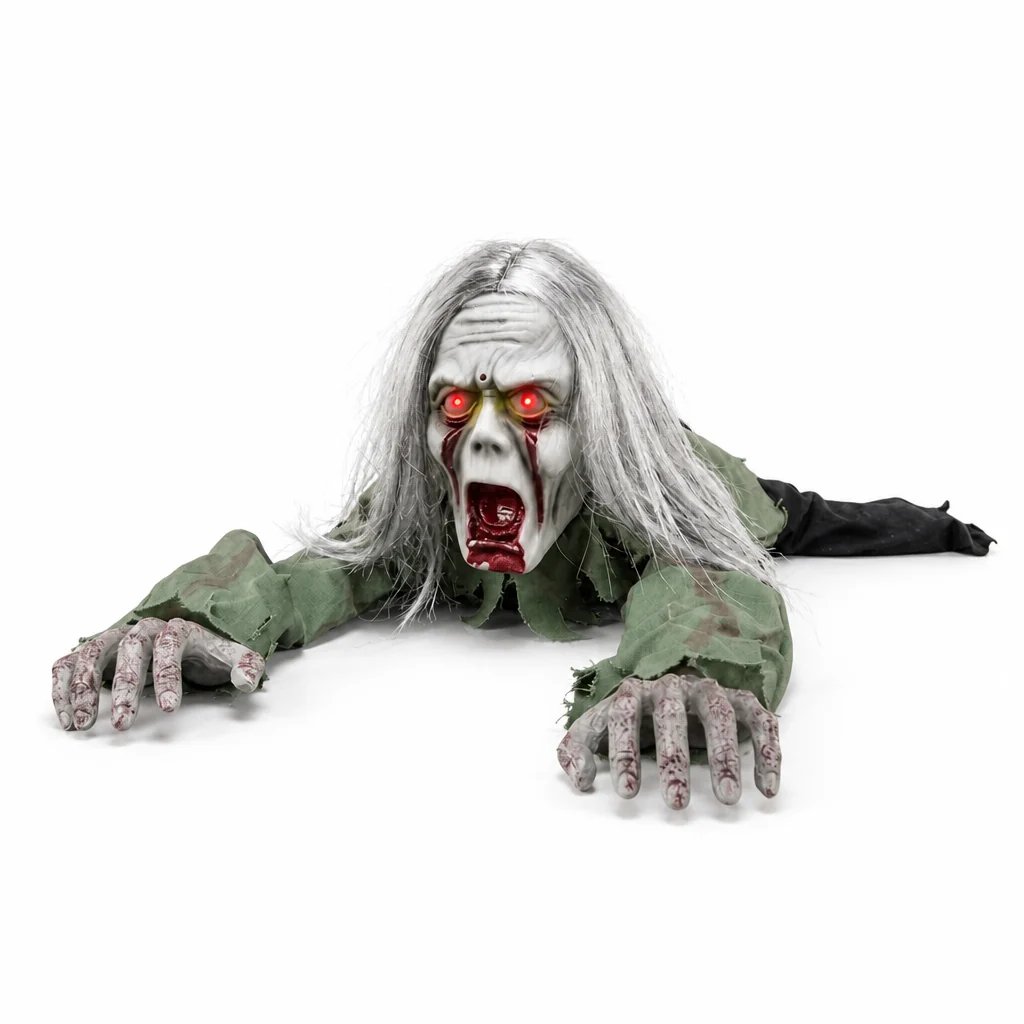 Halloween Scary Yard Decorations, Electric Crawling Ghost Long Hair Horror Voice Skeleton, Creeping Prop for Theme Park, Bar Haunted House Props Horror Layout Party Decor