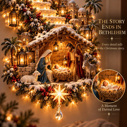✝️✨Jesus Light of Heaven Christmas Wall Hanging – Illuminated Nativity Scene Stairway & Holiday Wall Decor