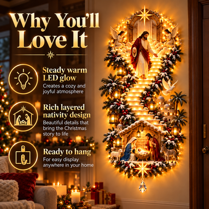 Lighted Nativity Stairway Wall Decor – Steady Glow & Flowing Light Display