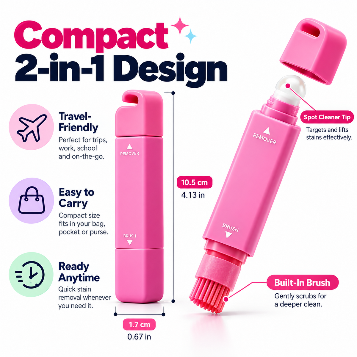 Compact stain remover pen dimensions and structure