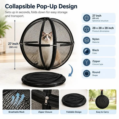 🐾✨ Portable Outdoor Cat Enclosure Mesh Ball Cat Cage– The Ultimate Safe Play & Travel Tent! 🌳🚗