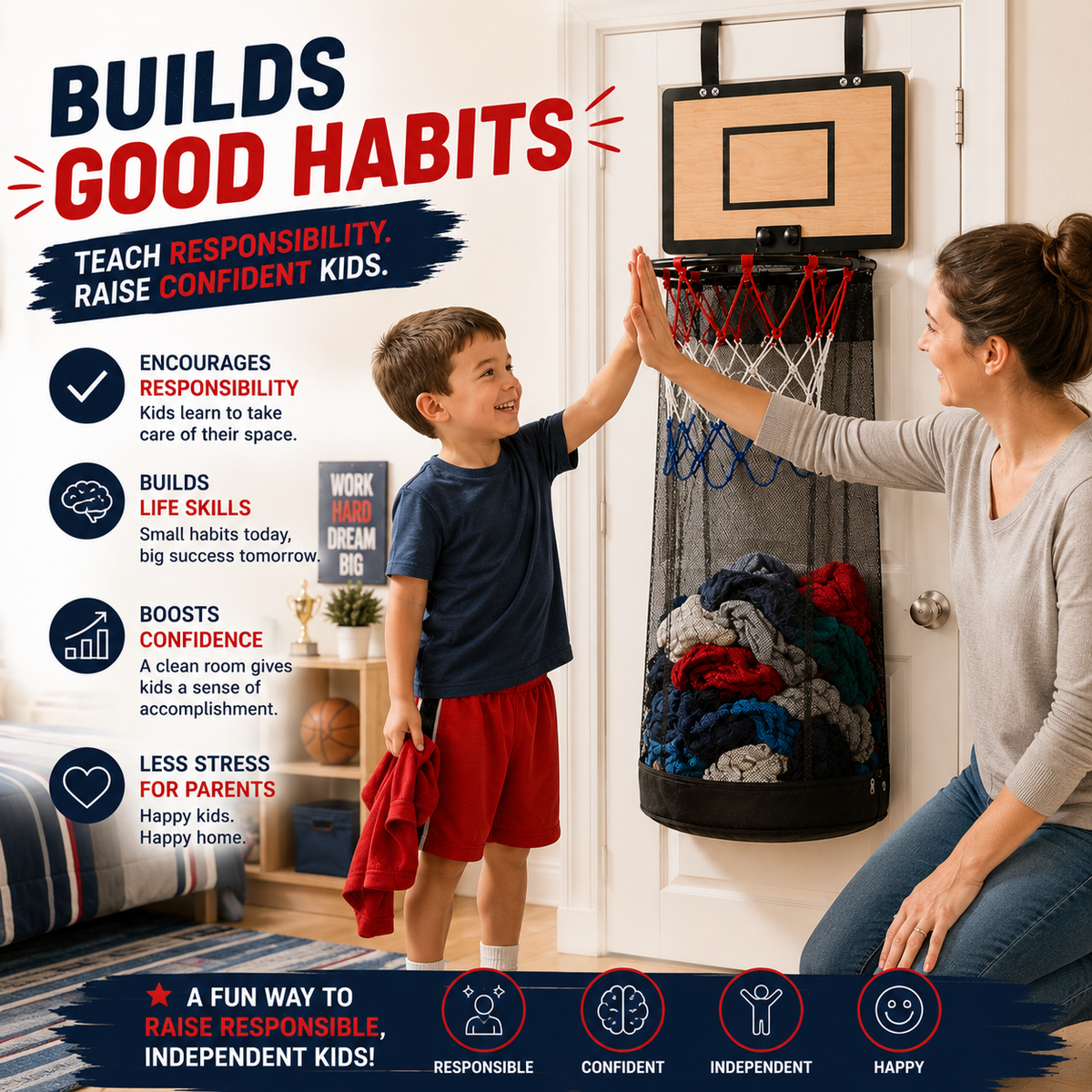🔥Last Day 50% OFF-Over-the-Door Basketball Hoop Laundry Hamper – Fun Hanging Clothes Basket with Easy-Empty Zipper