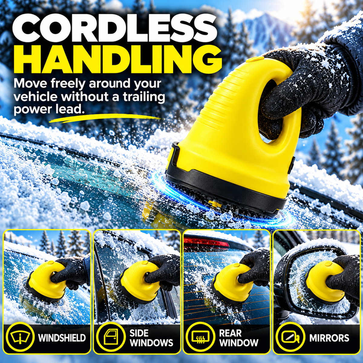 Cordless Electric Ice Scraper for Car Windshields – 1600 RPM Rotating Ice Remover, USB Rechargeable