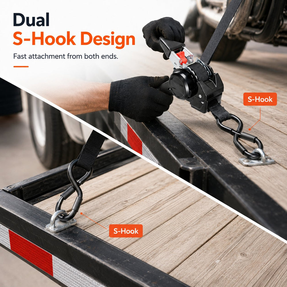 Dual steel S-hook attachment design on trailer anchor points