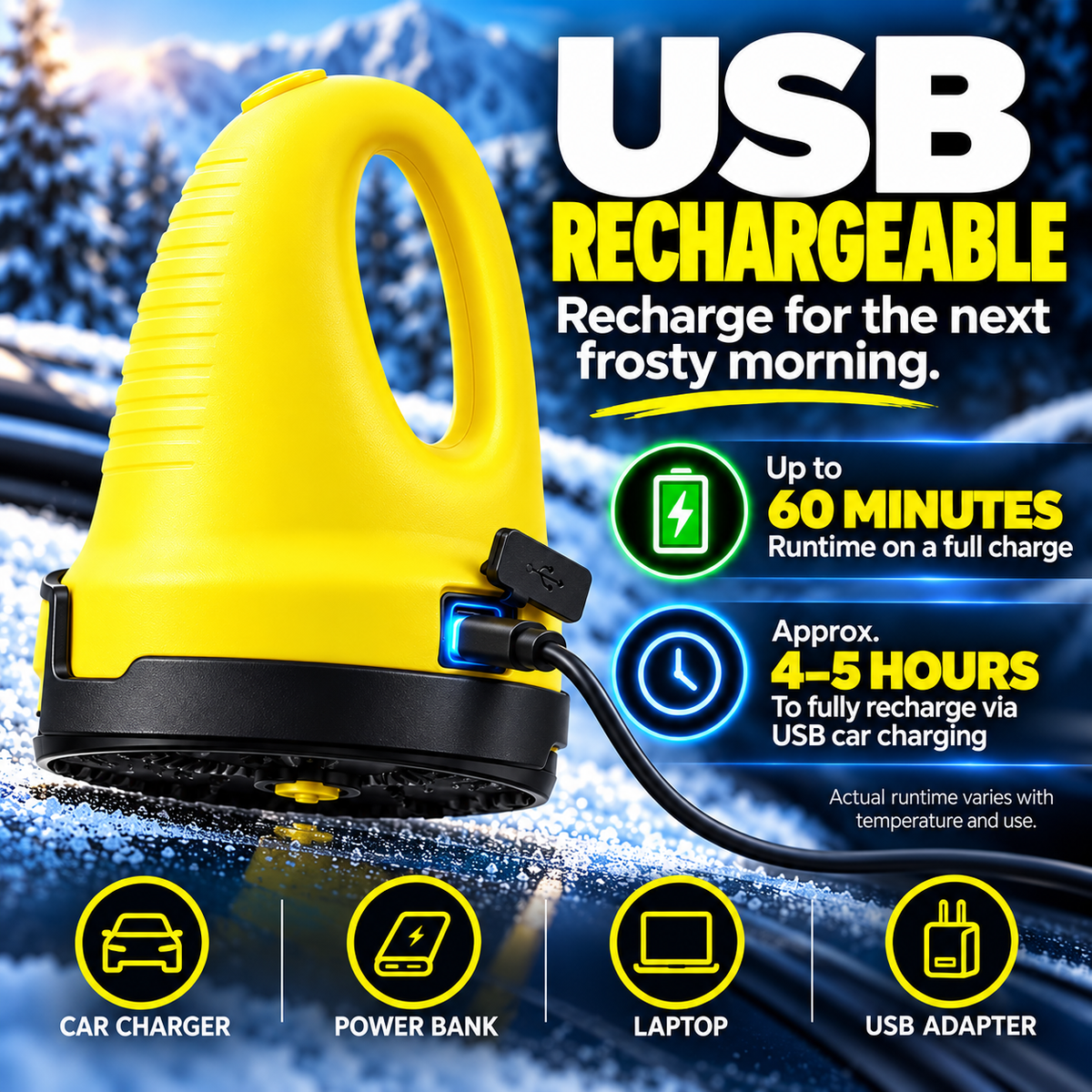 Cordless Electric Ice Scraper for Car Windshields – 1600 RPM Rotating Ice Remover, USB Rechargeable