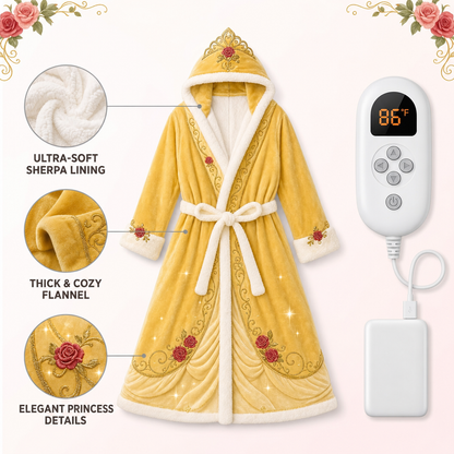 👑 Heated Princess Wearable Blanket Robe – Ultra-Soft Sherpa Hooded Cozy Wrap with Adjustable Heat & Fairytale Embroidery