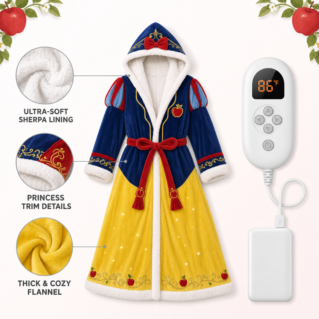 👑 Heated Princess Wearable Blanket Robe – Ultra-Soft Sherpa Hooded Cozy Wrap with Adjustable Heat & Fairytale Embroidery