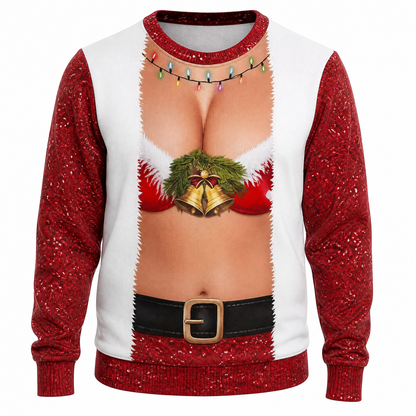 Funny 3D Christmas Illusion Sweater – Ugly Holiday Party Pullover, Festive Novelty Gift for Men & Women