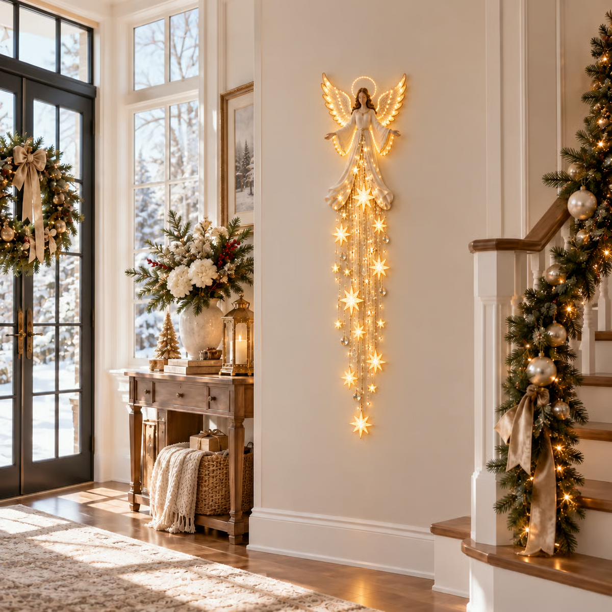 Angel Blessing Starfall Wall Light – Heavenly Christmas Wall Decor