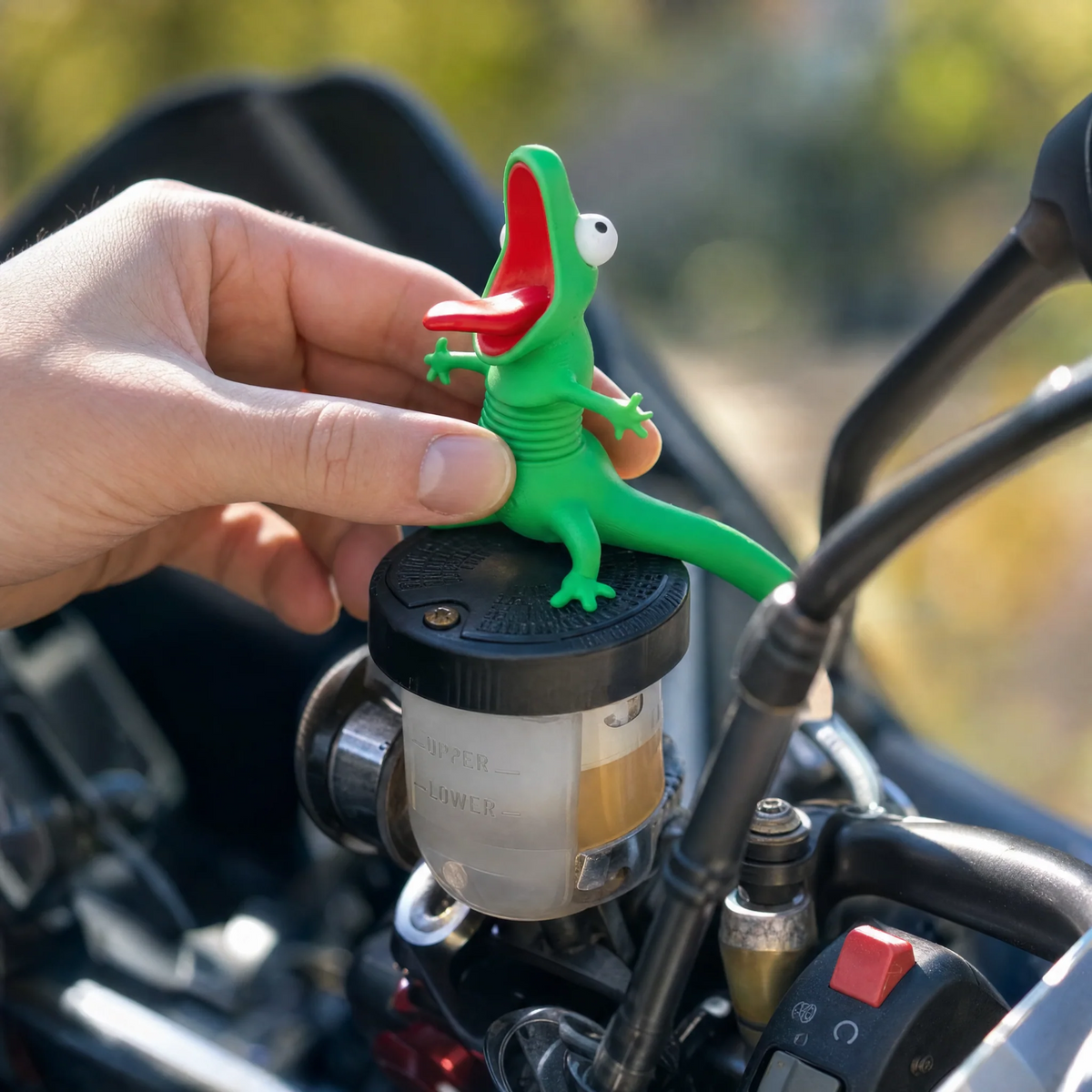 Funny Green Lizard Motorcycle Ride Buddy – Moving Novelty Bike Companion Accessory