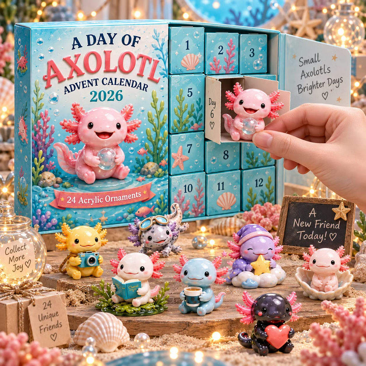 Axolotl Advent Calendar 2026 – 24-Day Christmas Countdown Gift with Collectible Acrylic Charms
