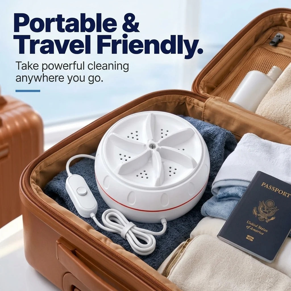 Portable Cordless Mini Washer – USB Rechargeable Ultrasonic Cleaning Disc with 4 Power Modes for Small Laundry & Dishes