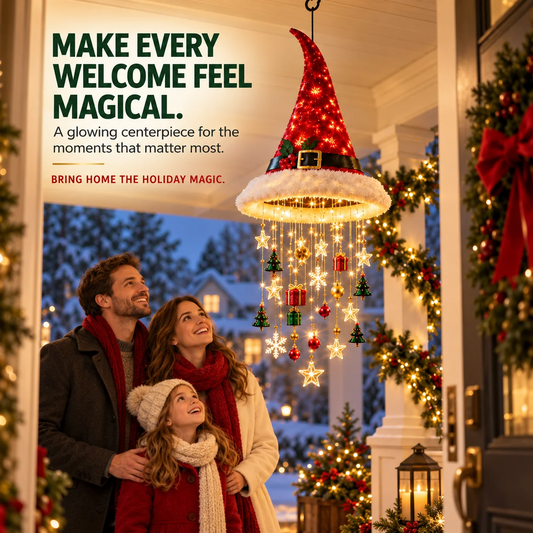 🎅Lighted Santa Hat Hanging Chandelier-🎄Indoor Outdoor Porch Holiday Decor Gift