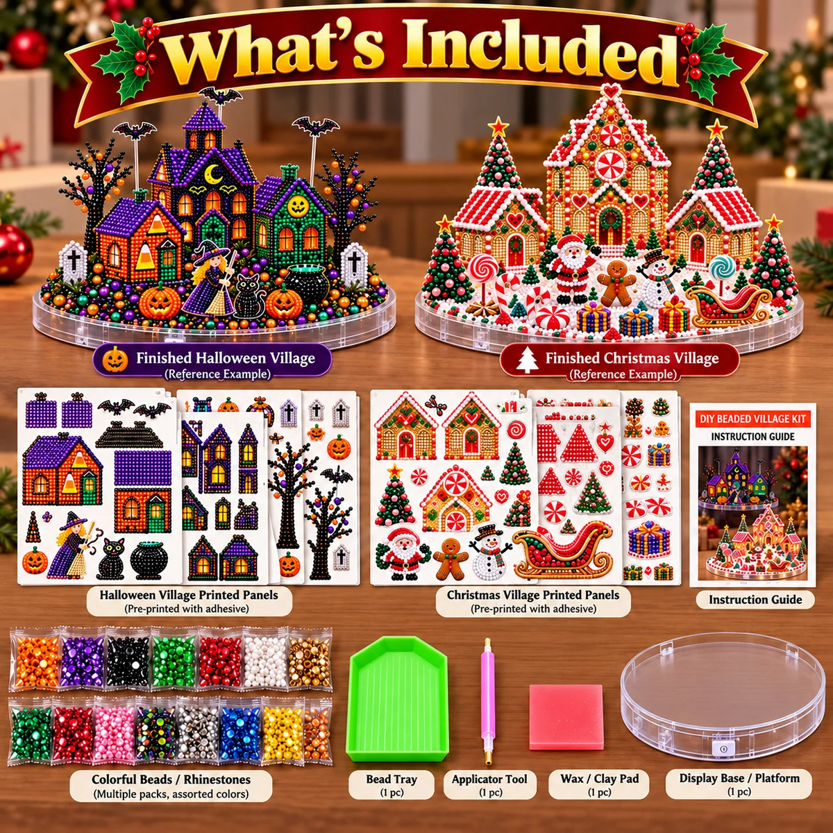 🎄🎃 3D DIY Diamond Art Village Kit – Christmas & Halloween Craft Decor