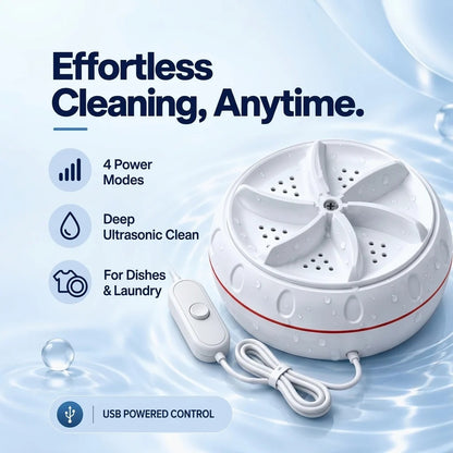 Portable Cordless Mini Washer – USB Rechargeable Ultrasonic Cleaning Disc with 4 Power Modes for Small Laundry & Dishes