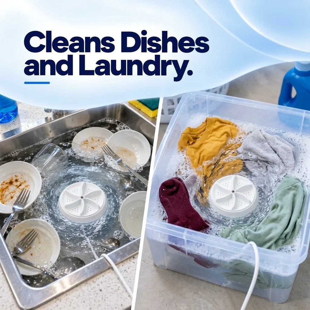 Portable Cordless Mini Washer – USB Rechargeable Ultrasonic Cleaning Disc with 4 Power Modes for Small Laundry & Dishes