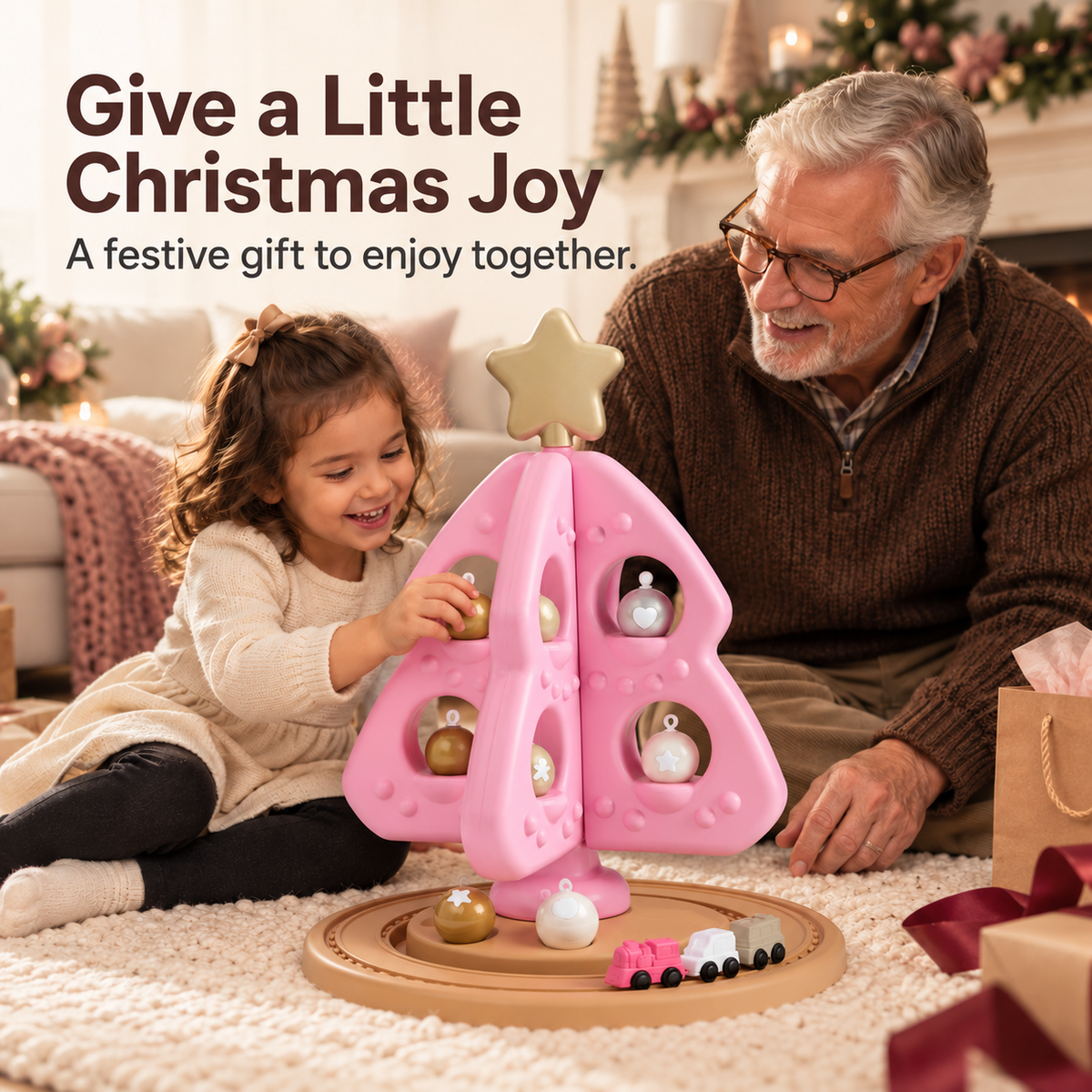 🔥Last Day 50% OFF –🌲Pink Christmas Tree Decorating Playset for Kids – Removable Ornaments & Mini Train