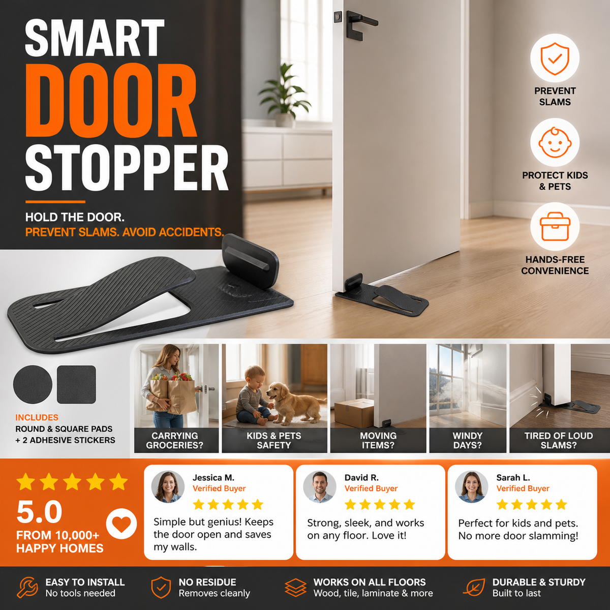 Door Stopper Protector –  No-drill, residue-free & holds doors open. Safe & simple – stock up & save! 🏠✅