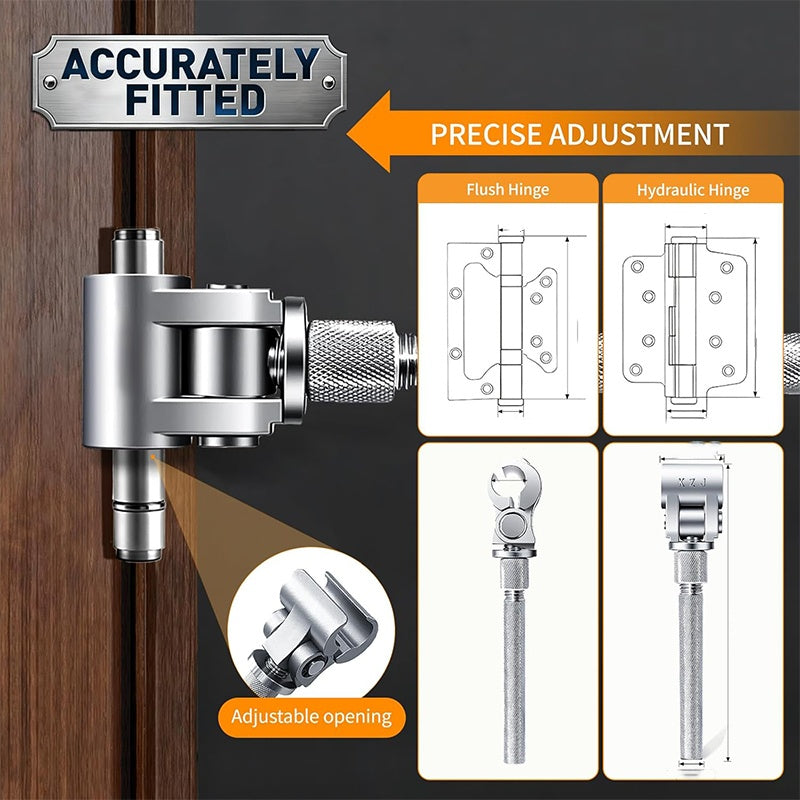 Adjustable opening hinge wrench positioned around door hinge