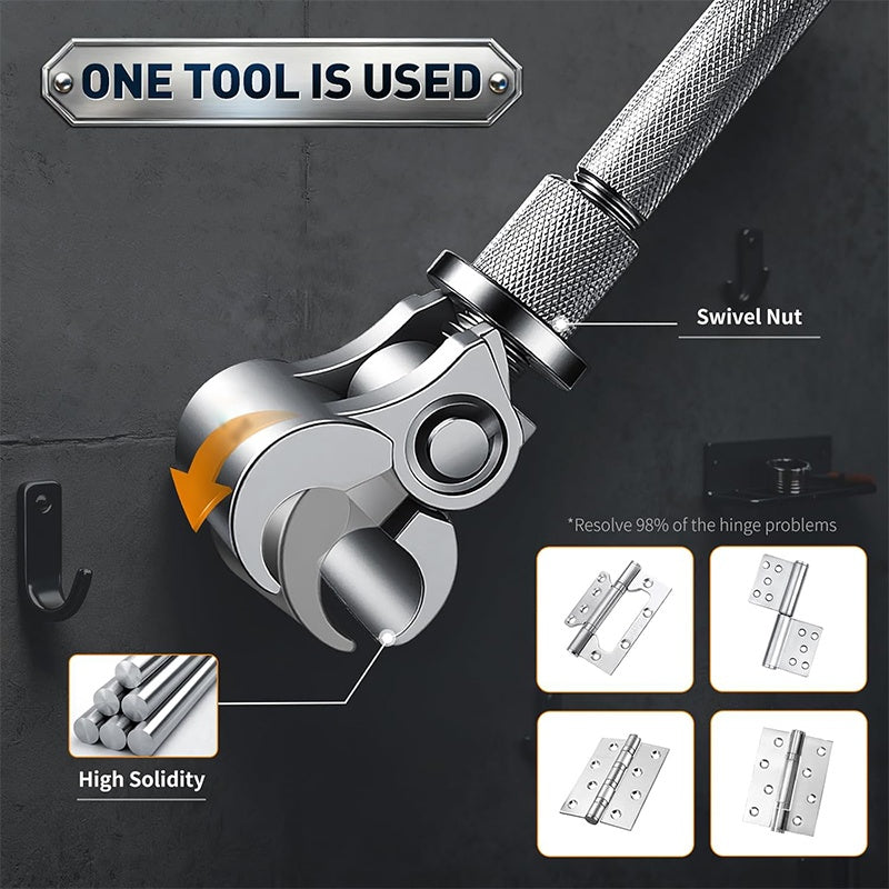 Swiveling adjustable hinge wrench detail