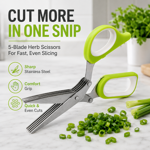 🌿 50% OFF 5-Blade Herb Scissors – Chop Fresh Herbs in Seconds