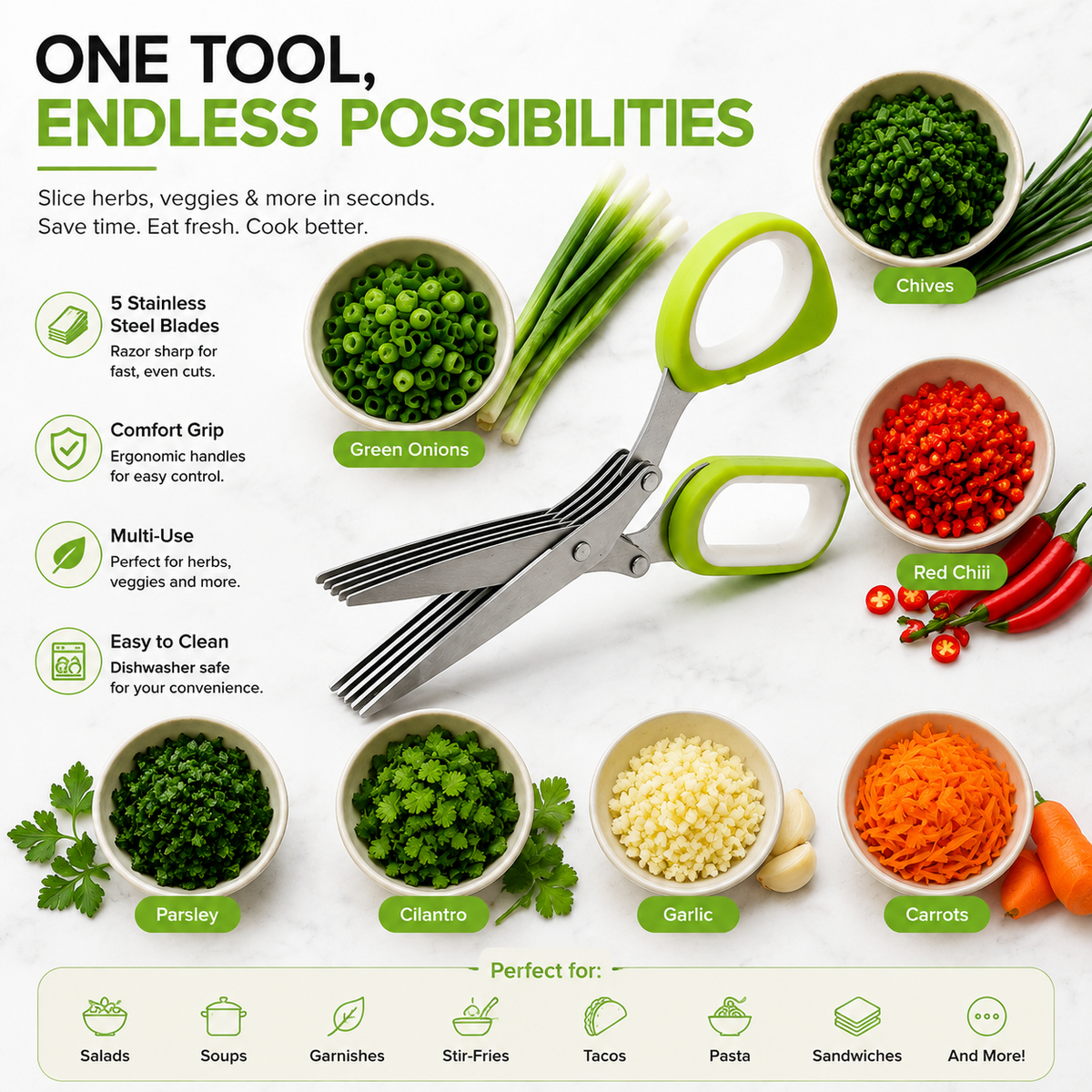 🌿 50% OFF 5-Blade Herb Scissors – Chop Fresh Herbs in Seconds