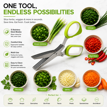 🌿 50% OFF 5-Blade Herb Scissors – Chop Fresh Herbs in Seconds