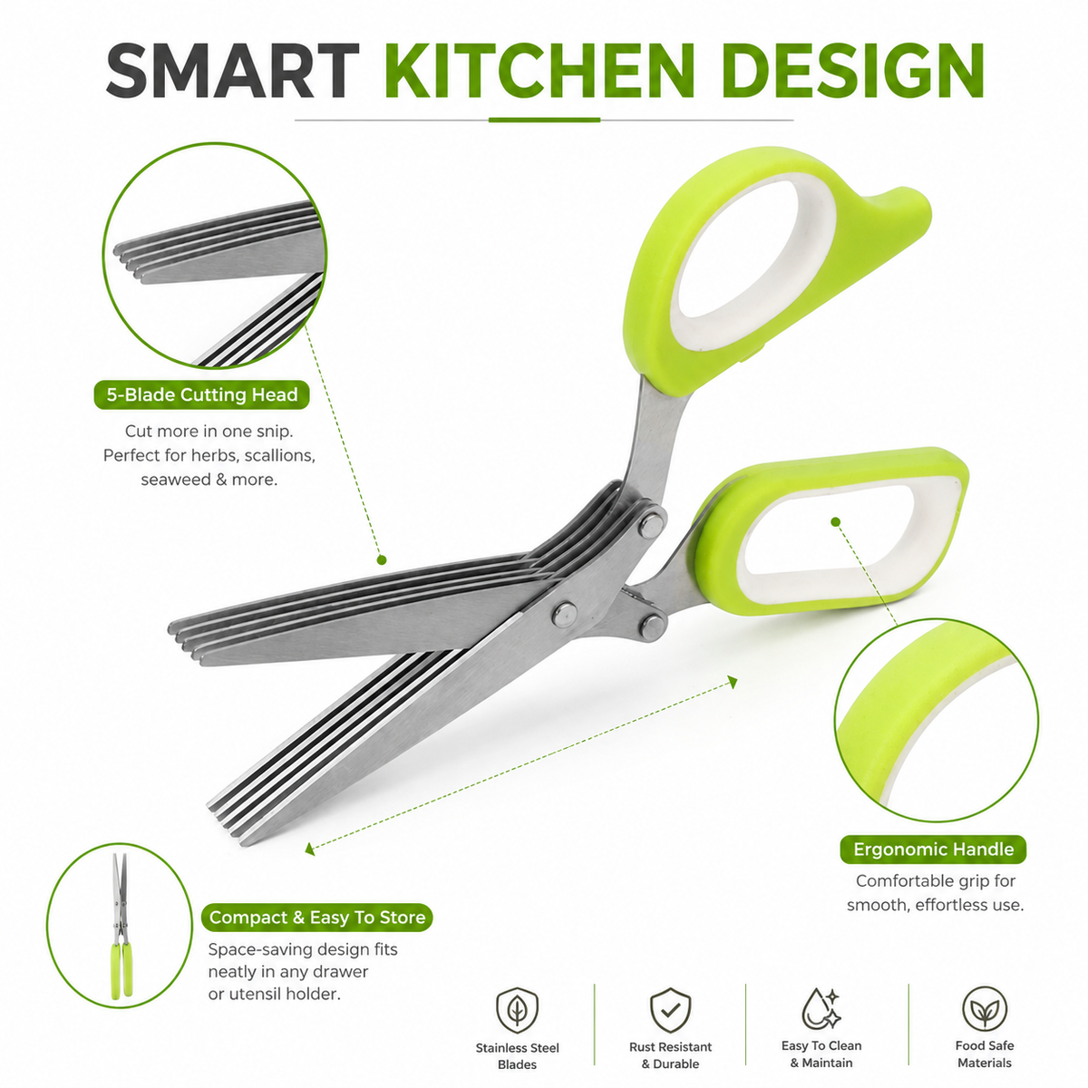 🌿 50% OFF 5-Blade Herb Scissors – Chop Fresh Herbs in Seconds